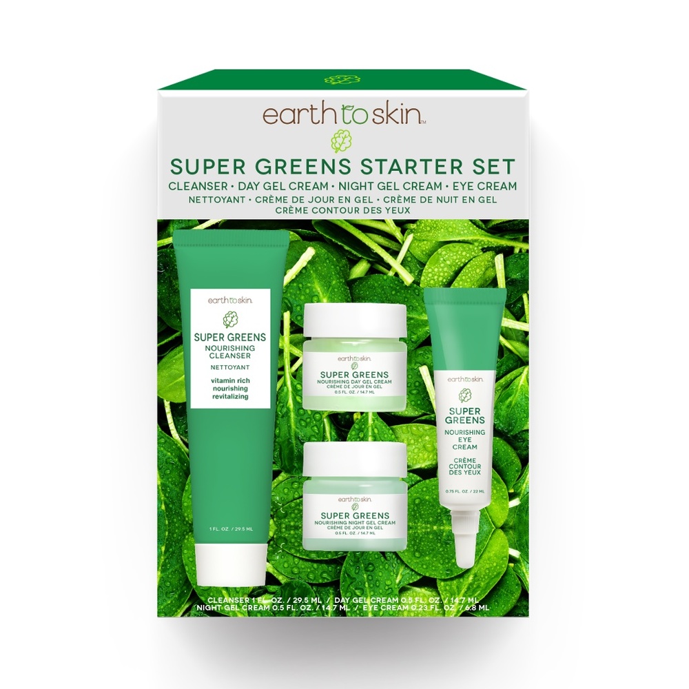 Earth To Skin Super Green Starter Set Cleanser, Gel Day, Gel Night, Eye cream